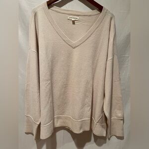 Lucky Brand Extra Soft V-Neck Sweater Relaxed Fit - Cream - XXL